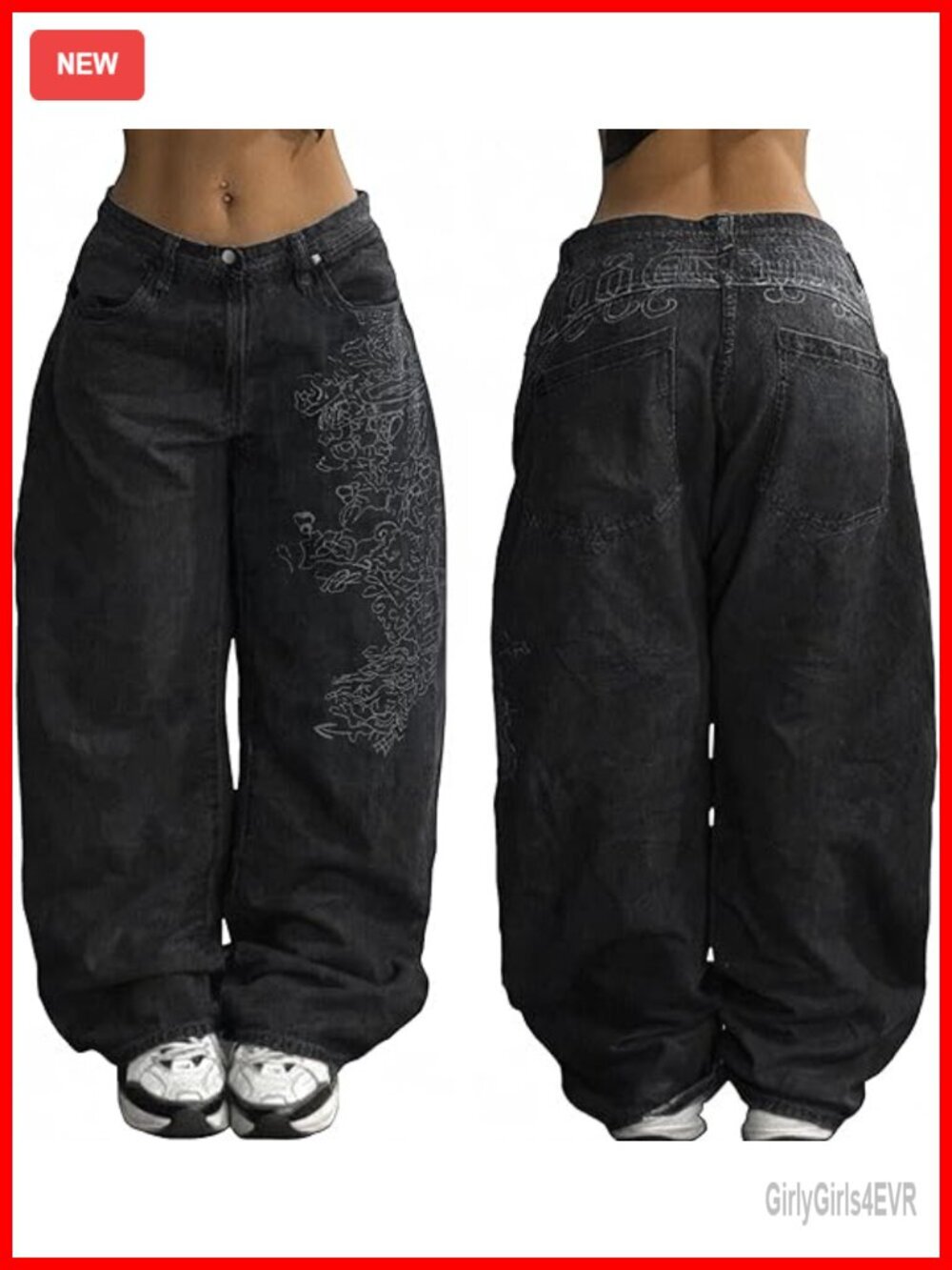 Hip Hop 90s Vintage Baggy Loose Denim Jeans Mid-Low Waist Wide Leg